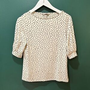 H&M Cream Short Sleeve Top with Black Dot Print